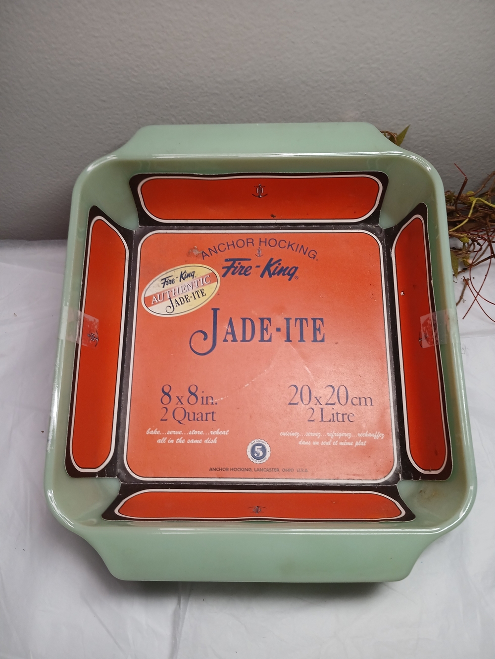 Anchor Hocking Jade-ite Light Green 8x8 Bake Dish